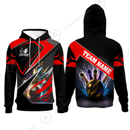 Customized Bowling Jersey Shirt, Bowling And Pins Premium Multicolor Option Customized Name And Team Zipper Polo Jerseys Shirts