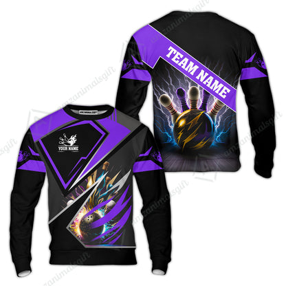 Customized Bowling Jersey Shirt, Bowling And Pins Premium Multicolor Option Customized Name And Team Zipper Polo Jerseys Shirts