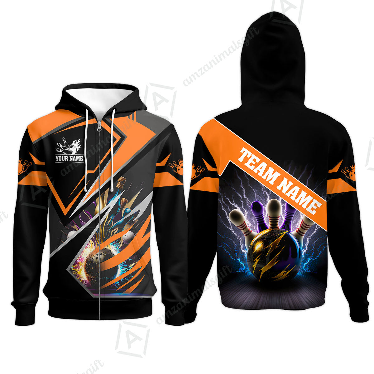 Customized Bowling Jersey Shirt, Bowling And Pins Premium Multicolor Option Customized Name And Team Zipper Polo Jerseys Shirts