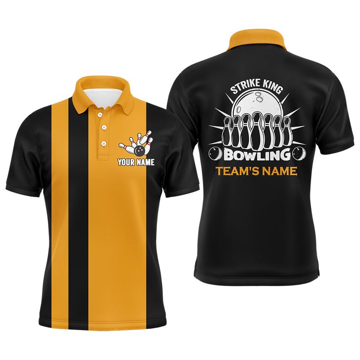 Bowling Custom Men Polo Shirt - Custom Bowling Shirt for Men, Vintage Yellow & Black Personalized Bowling Polo Shirt - Perfect Gift For Friend, Family
