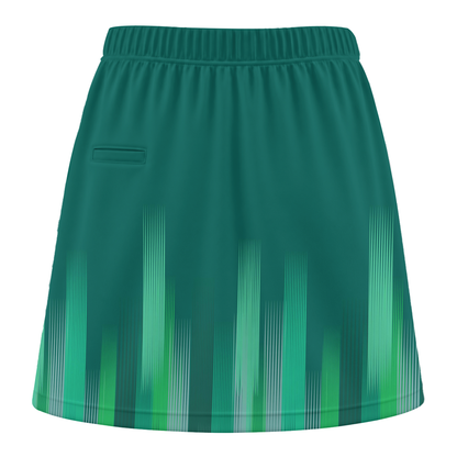 Personalized Green Stripes Lights Trouser Skirts With Shorts Underneath, Bowling Skorts With Pockets