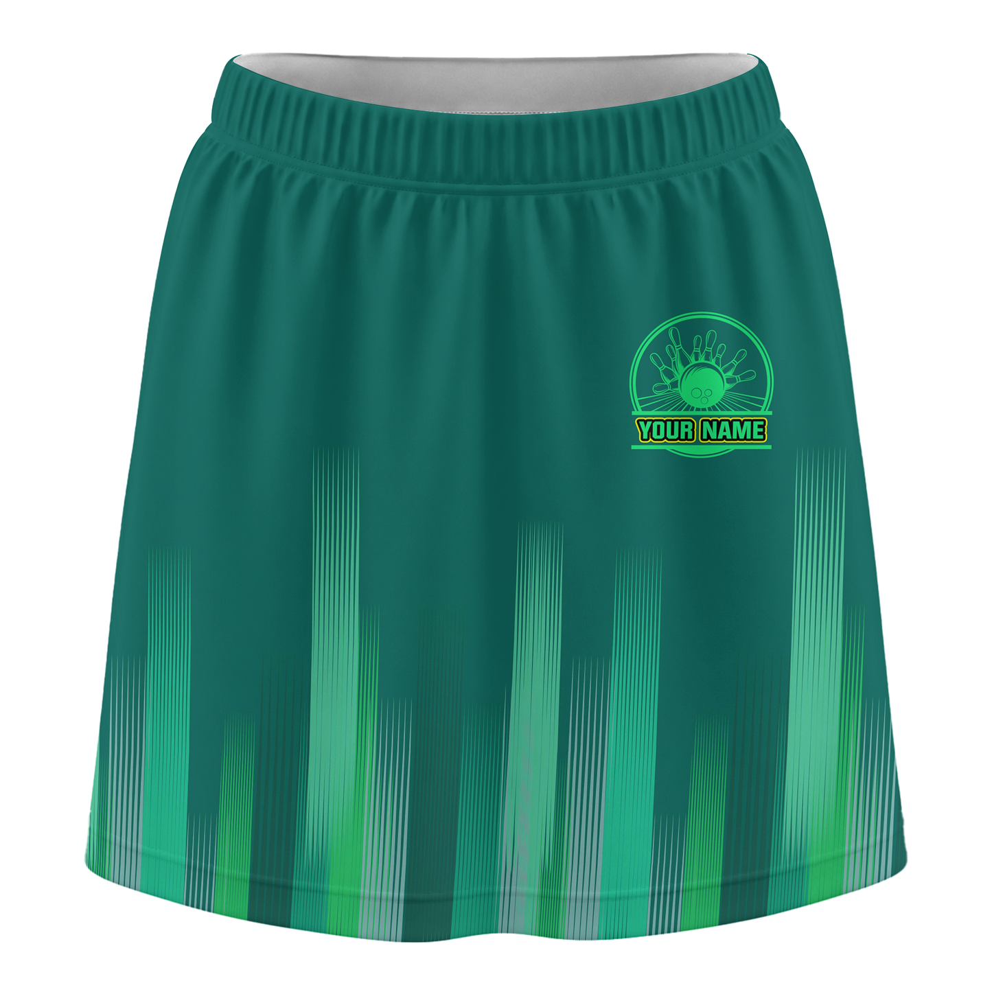 Personalized Green Stripes Lights Trouser Skirts With Shorts Underneath, Bowling Skorts With Pockets