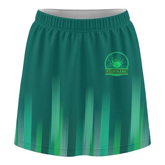 Personalized Green Stripes Lights Trouser Skirts With Shorts Underneath, Bowling Skorts With Pockets
