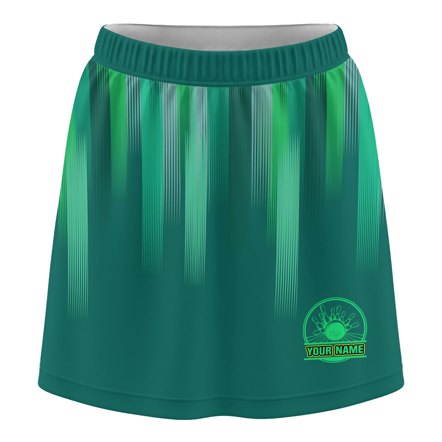 Personalized Green Stripes Lights Trouser Skirts With Shorts Underneath, Bowling Skorts With Pockets