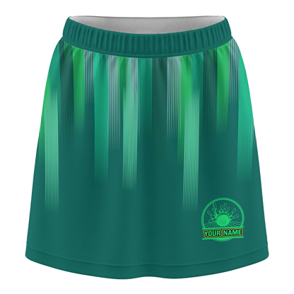 Personalized Green Stripes Lights Trouser Skirts With Shorts Underneath, Bowling Skorts With Pockets