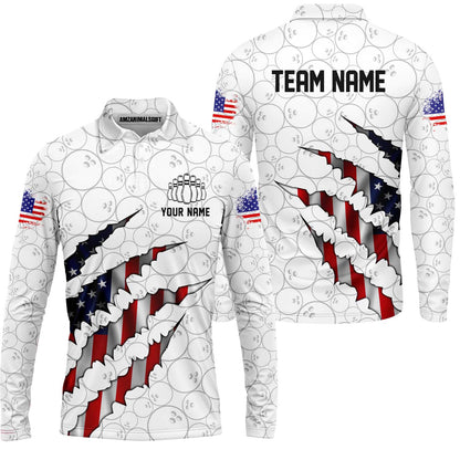 Personalized Bowling Quarter-Zip Jersey Shirt, Bowling American Flag Scratches Shirt For Patriotic Team Men Women Bowlers