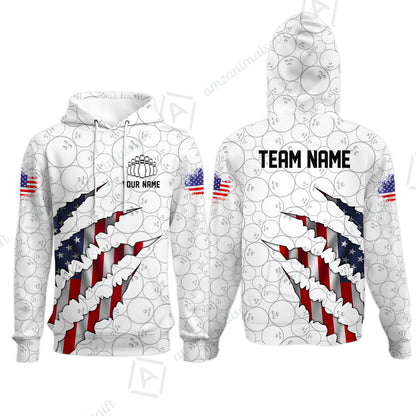 Personalized Bowling Quarter-Zip Jersey Shirt, Bowling American Flag Scratches Shirt For Patriotic Team Men Women Bowlers