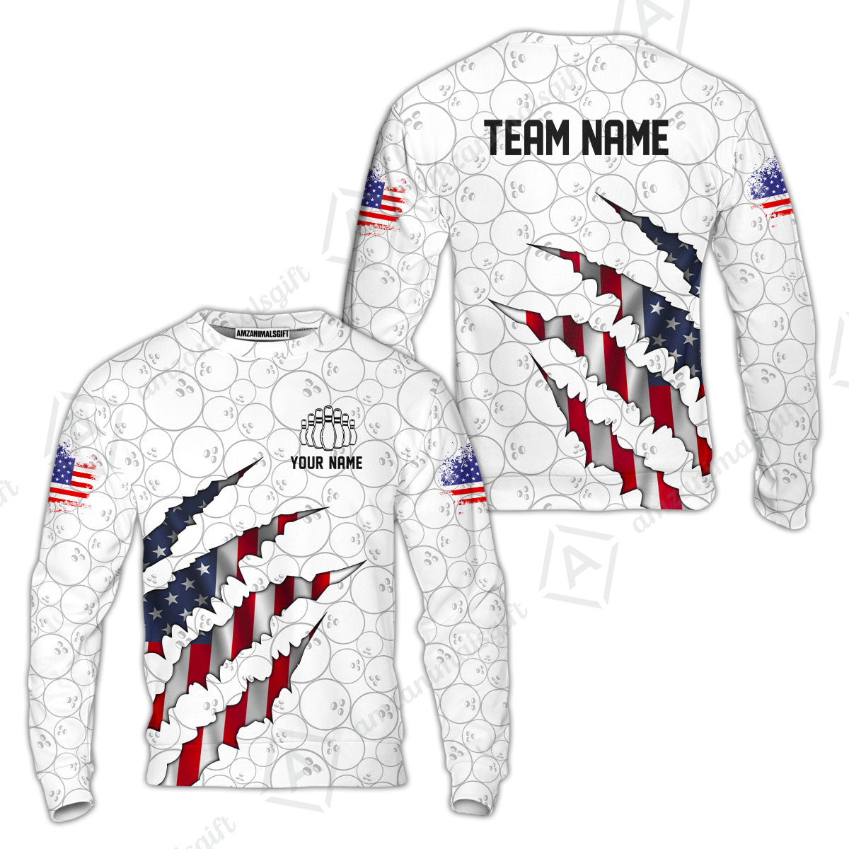 Personalized Bowling Quarter-Zip Jersey Shirt, Bowling American Flag Scratches Shirt For Patriotic Team Men Women Bowlers