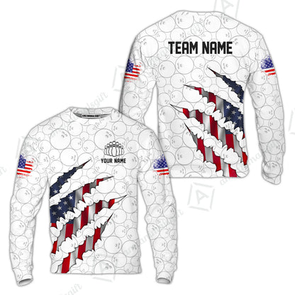 Personalized Bowling Quarter-Zip Jersey Shirt, Bowling American Flag Scratches Shirt For Patriotic Team Men Women Bowlers