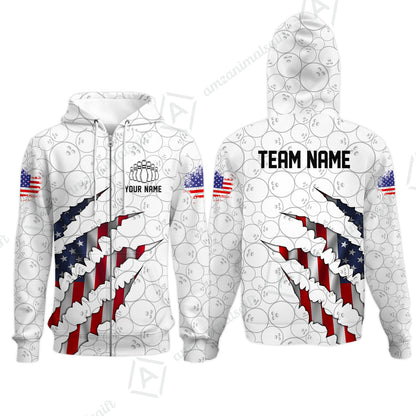 Personalized Bowling Quarter-Zip Jersey Shirt, Bowling American Flag Scratches Shirt For Patriotic Team Men Women Bowlers