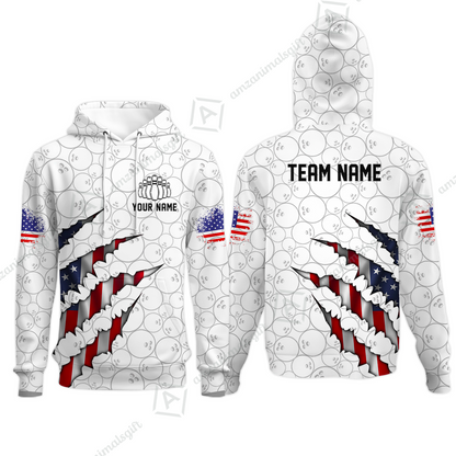Personalized Bowling Quarter-Zip Jersey Shirt, Bowling American Flag Scratches Shirt For Patriotic Team Men Women Bowlers