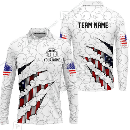 Personalized Bowling Quarter-Zip Jersey Shirt, Bowling American Flag Scratches Shirt For Patriotic Team Men Women Bowlers