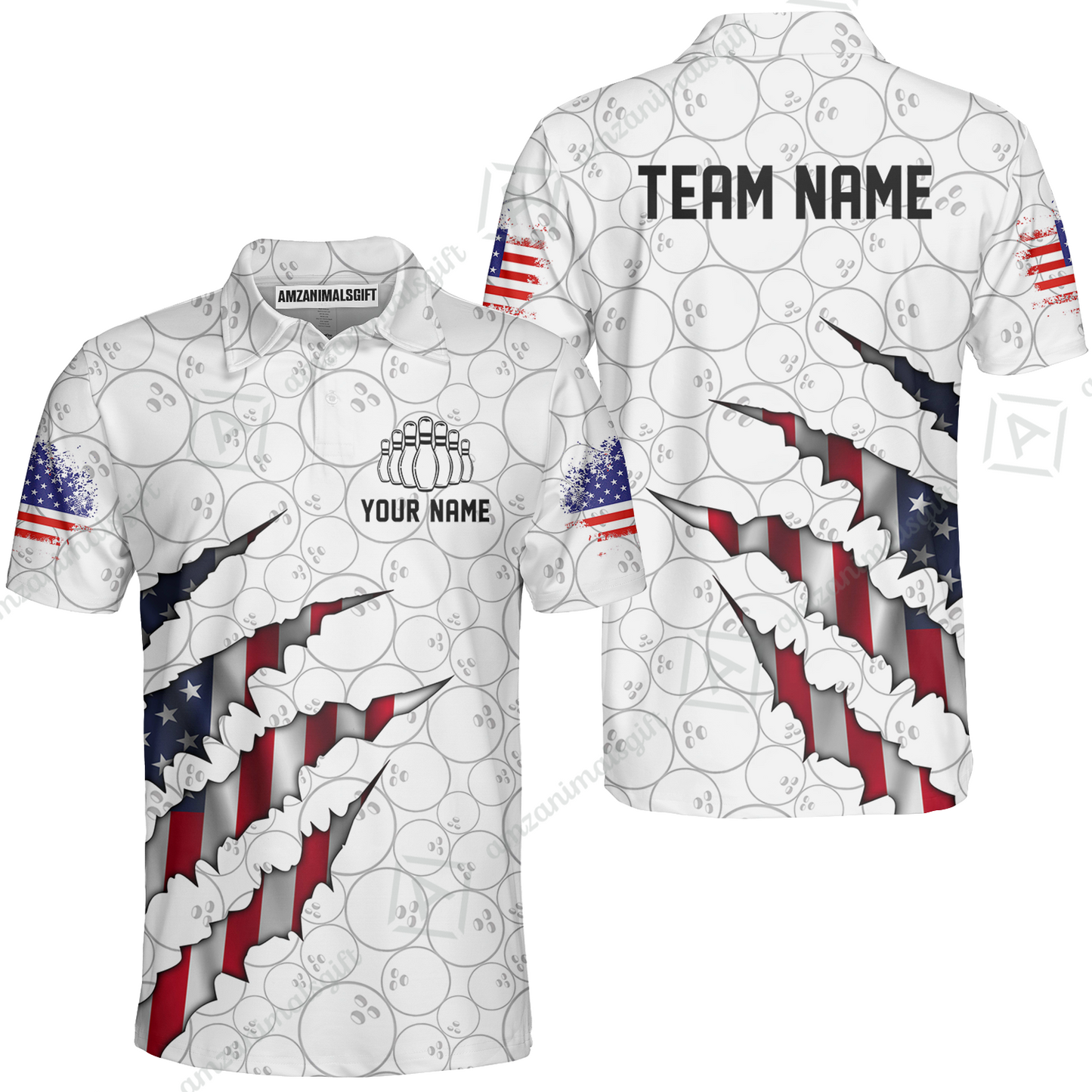 Personalized Bowling Quarter-Zip Jersey Shirt, Bowling American Flag Scratches Shirt For Patriotic Team Men Women Bowlers