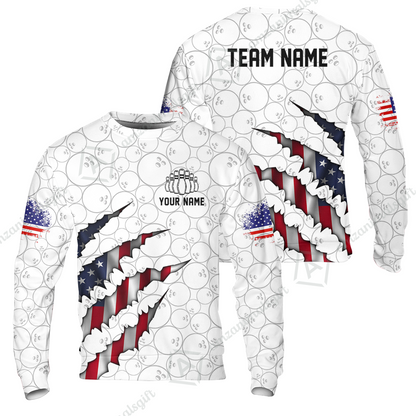 Personalized Bowling Quarter-Zip Jersey Shirt, Bowling American Flag Scratches Shirt For Patriotic Team Men Women Bowlers