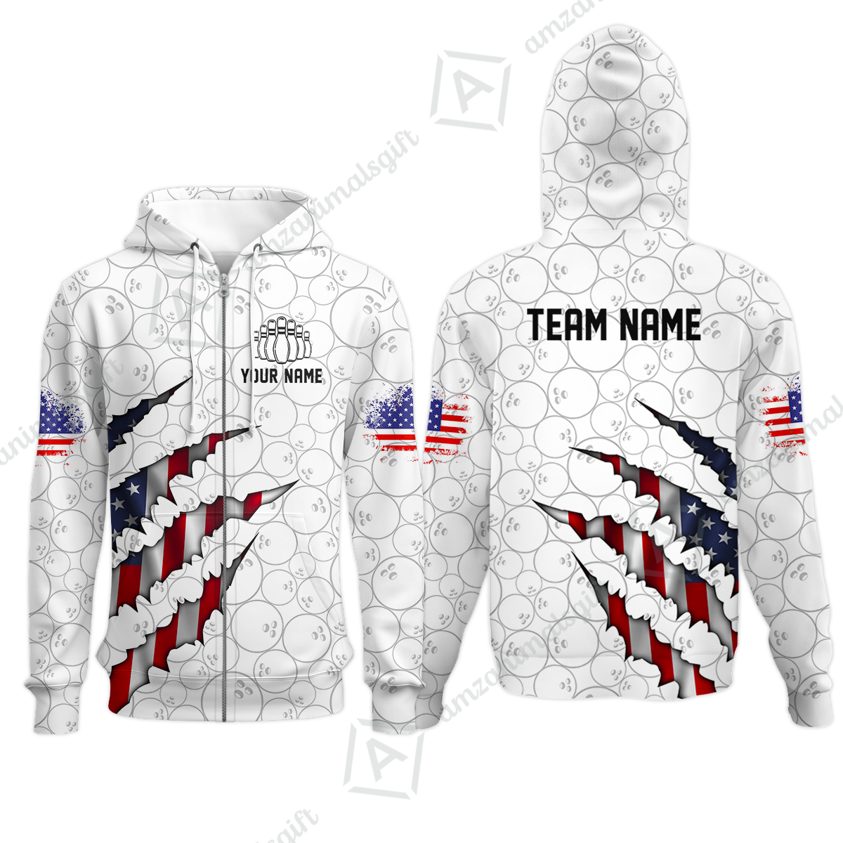 Personalized Bowling Quarter-Zip Jersey Shirt, Bowling American Flag Scratches Shirt For Patriotic Team Men Women Bowlers
