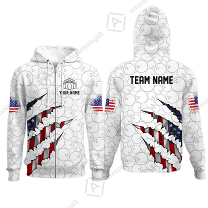 Personalized Bowling Quarter-Zip Jersey Shirt, Bowling American Flag Scratches Shirt For Patriotic Team Men Women Bowlers