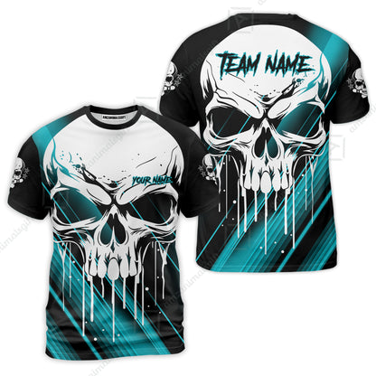 Customized Bowling Polo, Blue Skull Bowling Creepy Style Bowling jerseys Custom Name And Team Shirt