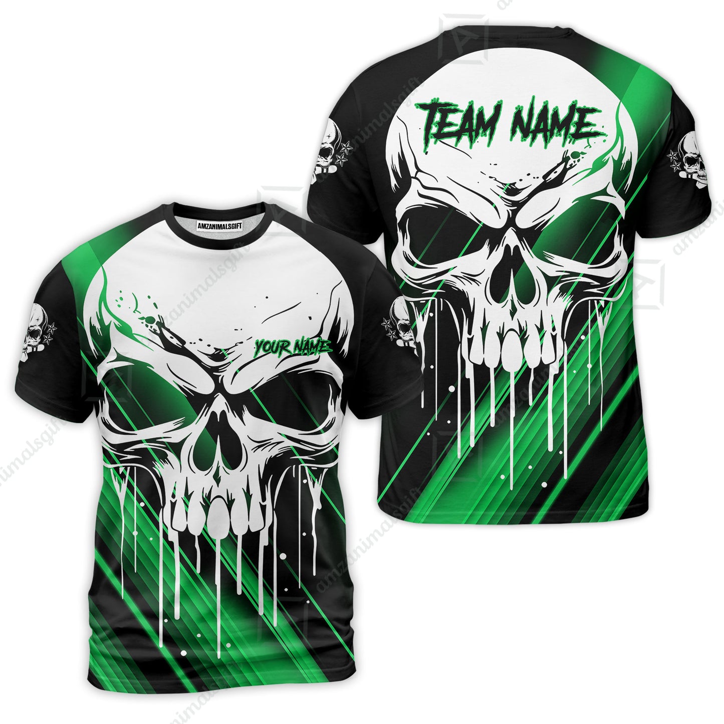 Customized Bowling Polo, Blue Skull Bowling Creepy Style Bowling jerseys Custom Name And Team Shirt