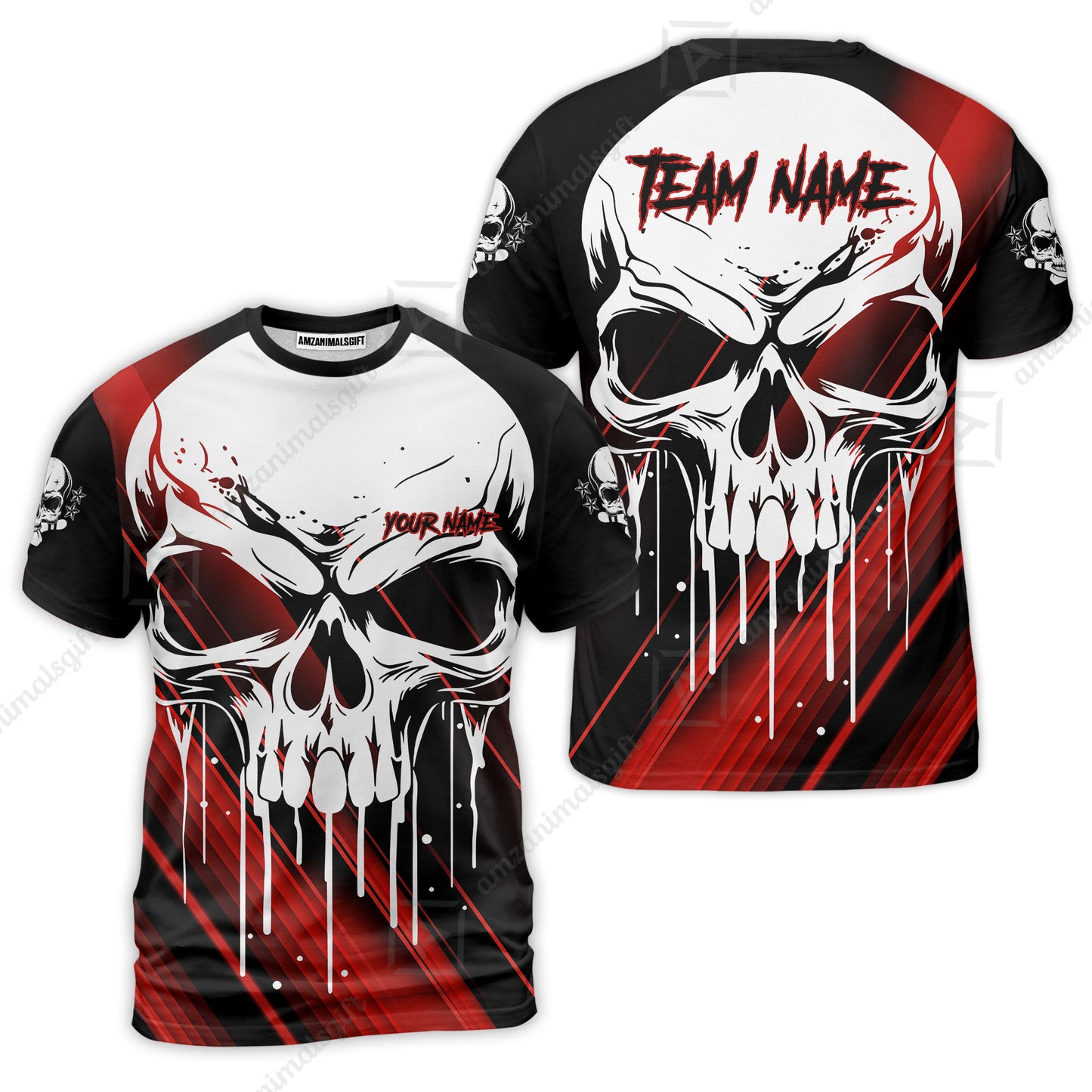 Customized Bowling Polo, Blue Skull Bowling Creepy Style Bowling jerseys Custom Name And Team Shirt