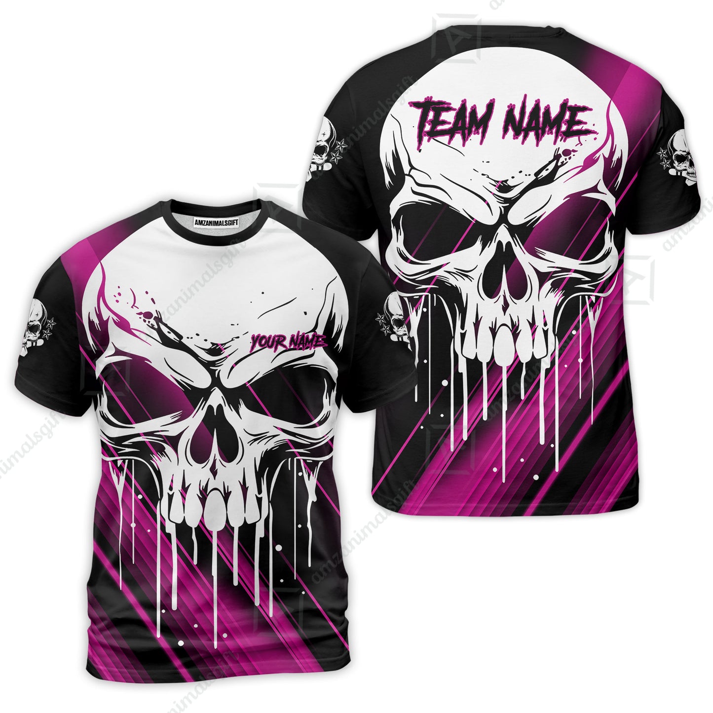 Customized Bowling Polo, Blue Skull Bowling Creepy Style Bowling jerseys Custom Name And Team Shirt