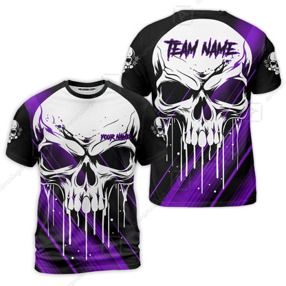 Customized Bowling Polo, Blue Skull Bowling Creepy Style Bowling jerseys Custom Name And Team Shirt