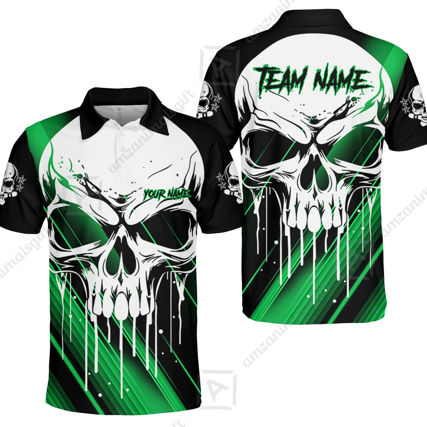 Customized Bowling Polo, Blue Skull Bowling Creepy Style Bowling jerseys Custom Name And Team Shirt