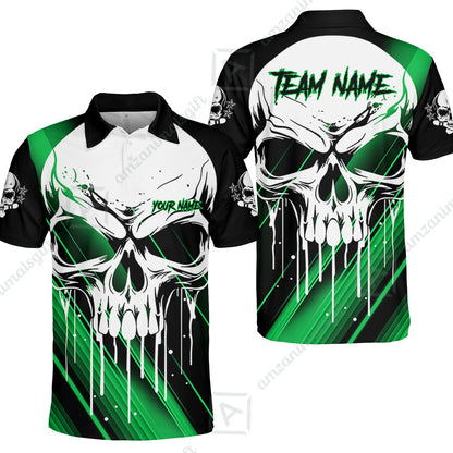 Customized Bowling Polo, Blue Skull Bowling Creepy Style Bowling jerseys Custom Name And Team Shirt