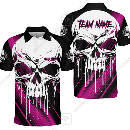Customized Bowling Polo, Blue Skull Bowling Creepy Style Bowling jerseys Custom Name And Team Shirt
