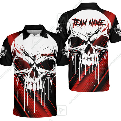 Customized Bowling Polo, Blue Skull Bowling Creepy Style Bowling jerseys Custom Name And Team Shirt