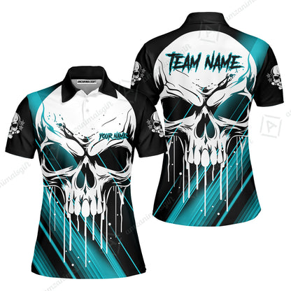 Customized Bowling Polo, Blue Skull Bowling Creepy Style Bowling jerseys Custom Name And Team Shirt