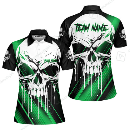 Customized Bowling Polo, Blue Skull Bowling Creepy Style Bowling jerseys Custom Name And Team Shirt