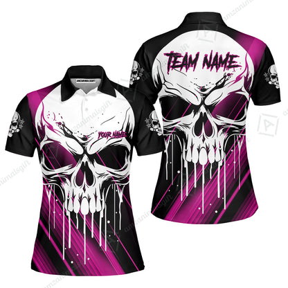 Customized Bowling Polo, Blue Skull Bowling Creepy Style Bowling jerseys Custom Name And Team Shirt