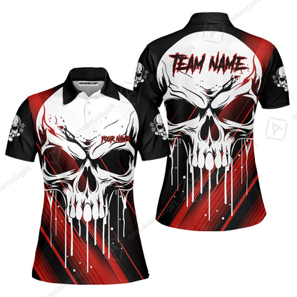 Customized Bowling Polo, Blue Skull Bowling Creepy Style Bowling jerseys Custom Name And Team Shirt