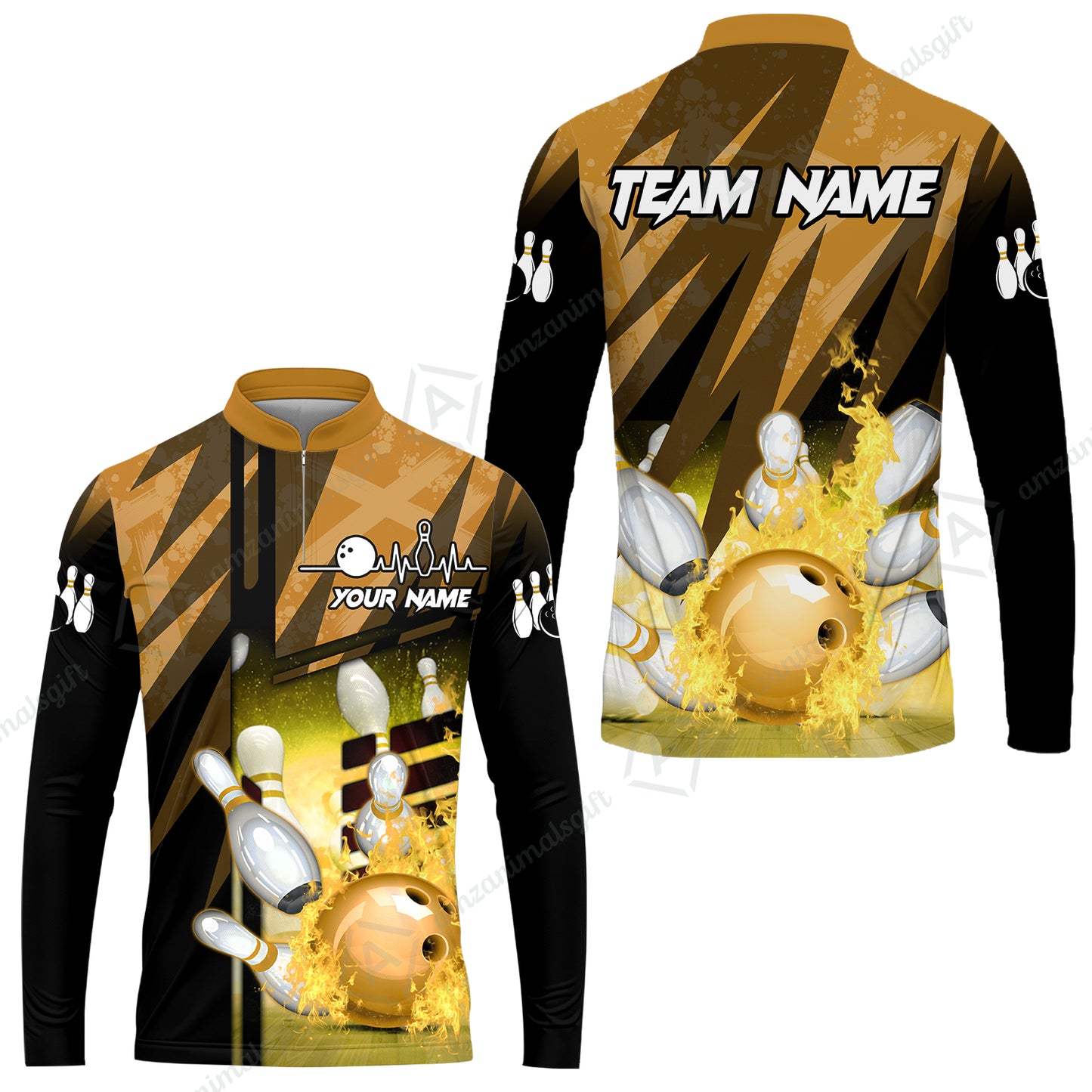 Customized Bowling Jersey Shirt, Bowling And Pins Abstract Grunge Texture XX Multicolor Option Customized Name And Team Zipper Polo Jerseys Shirts