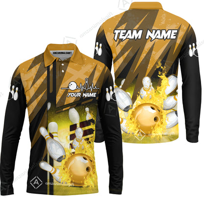 Customized Bowling Jersey Shirt, Bowling And Pins Abstract Grunge Texture XX Multicolor Option Customized Name And Team Zipper Polo Jerseys Shirts