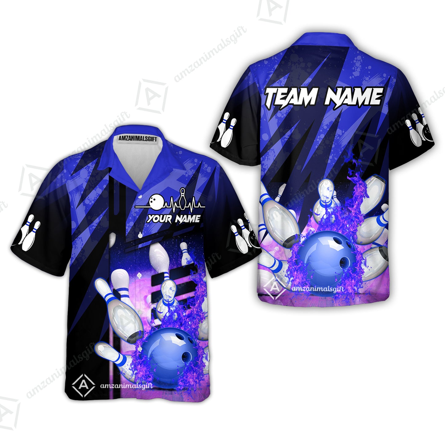 Customized Bowling Jersey Shirt, Bowling And Pins Abstract Grunge Texture XX Multicolor Option Customized Name And Team Zipper Polo Jerseys Shirts