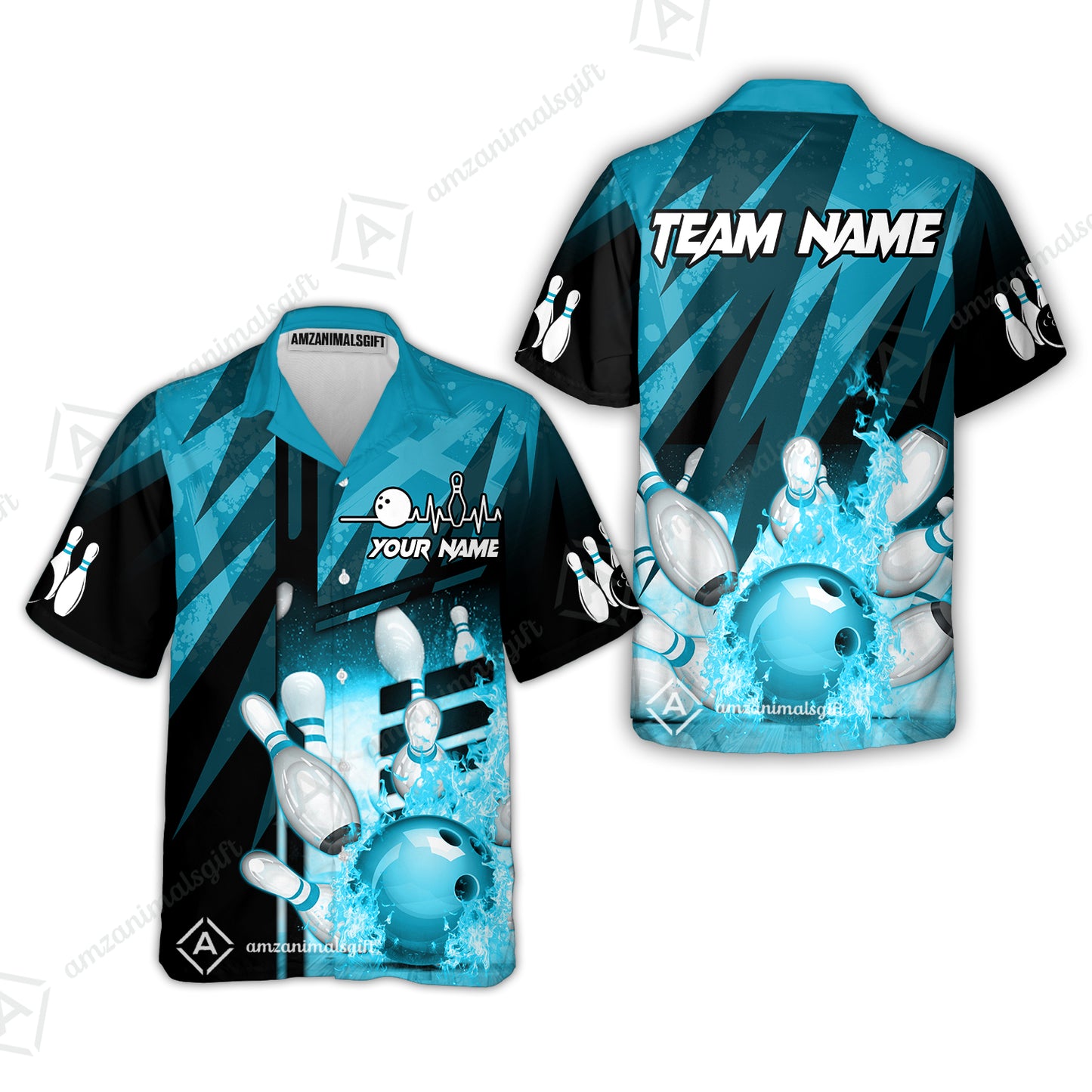 Customized Bowling Jersey Shirt, Bowling And Pins Abstract Grunge Texture XX Multicolor Option Customized Name And Team Zipper Polo Jerseys Shirts