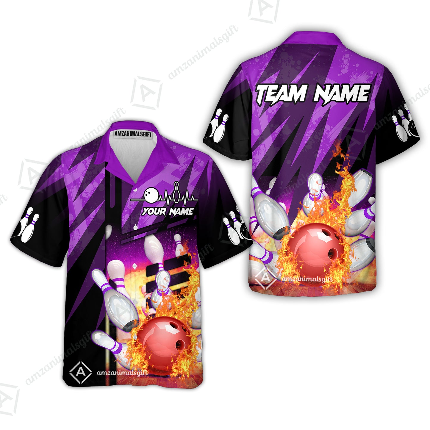 Customized Bowling Jersey Shirt, Bowling And Pins Abstract Grunge Texture XX Multicolor Option Customized Name And Team Zipper Polo Jerseys Shirts