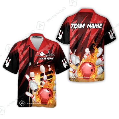 Customized Bowling Jersey Shirt, Bowling And Pins Abstract Grunge Texture XX Multicolor Option Customized Name And Team Zipper Polo Jerseys Shirts
