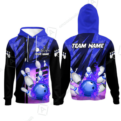 Customized Bowling Jersey Shirt, Bowling And Pins Abstract Grunge Texture XX Multicolor Option Customized Name And Team Zipper Polo Jerseys Shirts