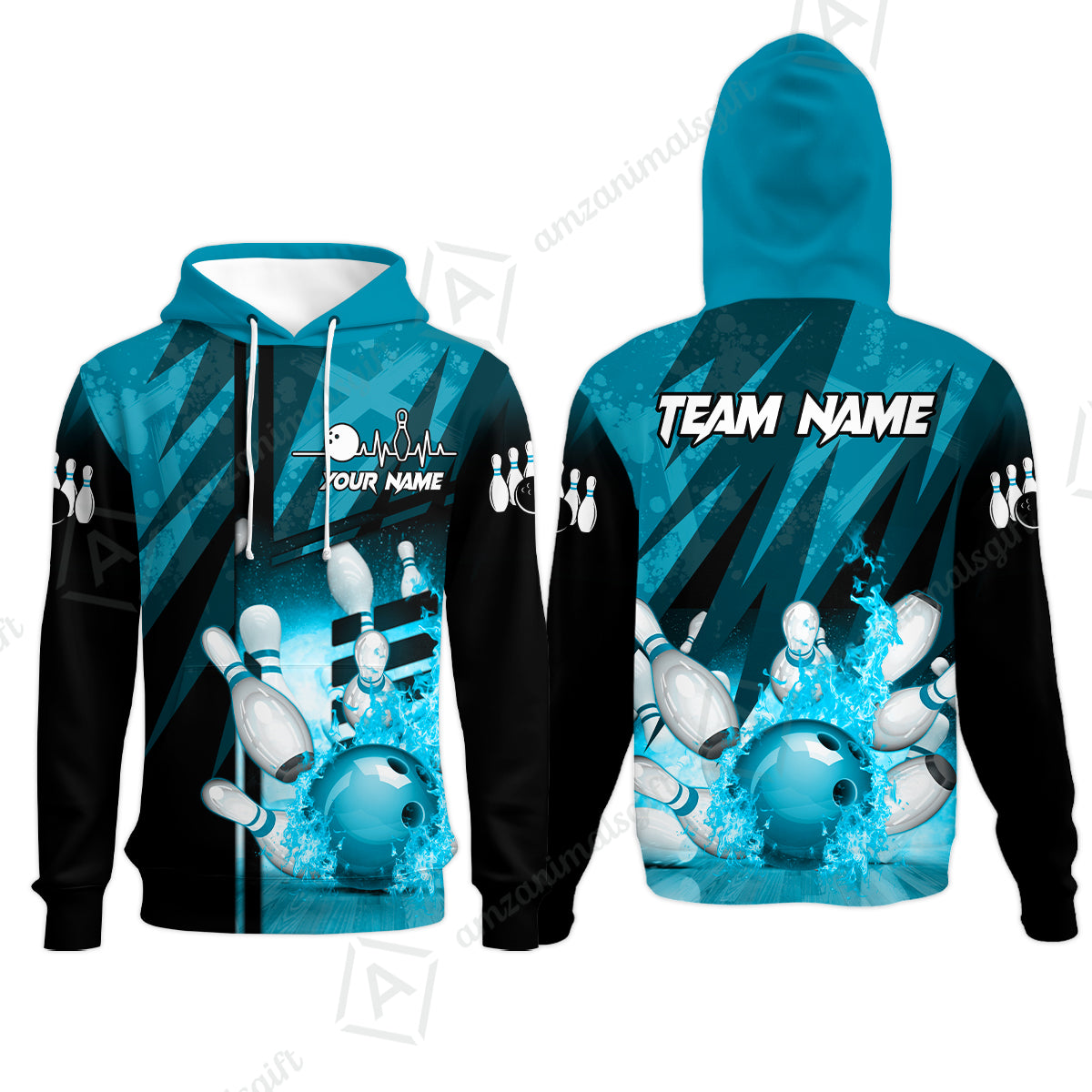 Customized Bowling Jersey Shirt, Bowling And Pins Abstract Grunge Texture XX Multicolor Option Customized Name And Team Zipper Polo Jerseys Shirts