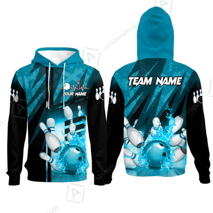 Customized Bowling Jersey Shirt, Bowling And Pins Abstract Grunge Texture XX Multicolor Option Customized Name And Team Zipper Polo Jerseys Shirts