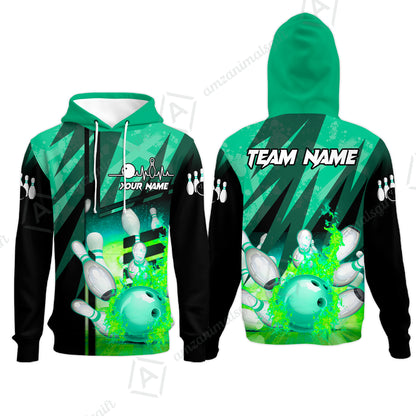 Customized Bowling Jersey Shirt, Bowling And Pins Abstract Grunge Texture XX Multicolor Option Customized Name And Team Zipper Polo Jerseys Shirts