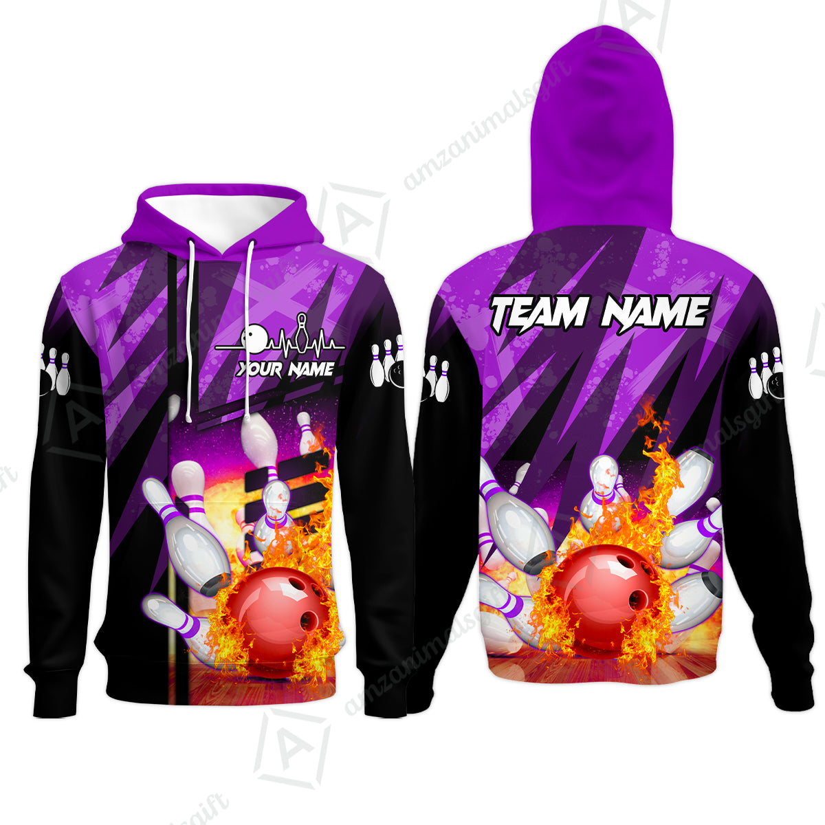 Customized Bowling Jersey Shirt, Bowling And Pins Abstract Grunge Texture XX Multicolor Option Customized Name And Team Zipper Polo Jerseys Shirts