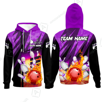 Customized Bowling Jersey Shirt, Bowling And Pins Abstract Grunge Texture XX Multicolor Option Customized Name And Team Zipper Polo Jerseys Shirts