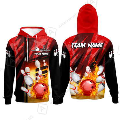 Customized Bowling Jersey Shirt, Bowling And Pins Abstract Grunge Texture XX Multicolor Option Customized Name And Team Zipper Polo Jerseys Shirts