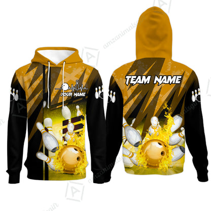 Customized Bowling Jersey Shirt, Bowling And Pins Abstract Grunge Texture XX Multicolor Option Customized Name And Team Zipper Polo Jerseys Shirts