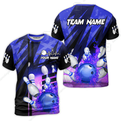 Customized Bowling Jersey Shirt, Bowling And Pins Abstract Grunge Texture XX Multicolor Option Customized Name And Team Zipper Polo Jerseys Shirts