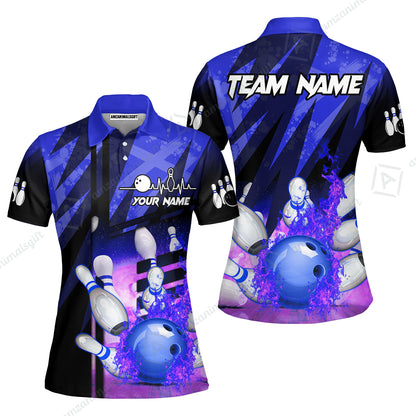 Customized Bowling Jersey Shirt, Bowling And Pins Abstract Grunge Texture XX Multicolor Option Customized Name And Team Zipper Polo Jerseys Shirts