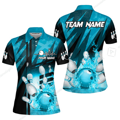 Customized Bowling Jersey Shirt, Bowling And Pins Abstract Grunge Texture XX Multicolor Option Customized Name And Team Zipper Polo Jerseys Shirts